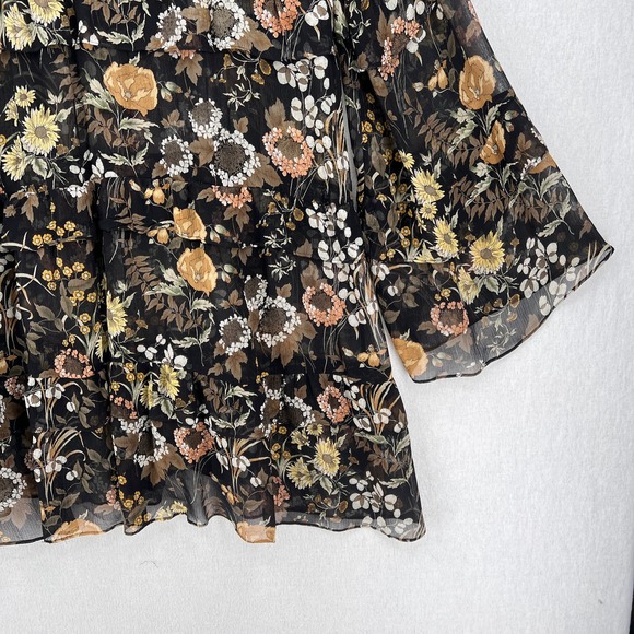 ROBERT RODRIGUEZ Floral Print Tiered Ruffled Dress Womens Large Black Sheer - Picture 9 of 16